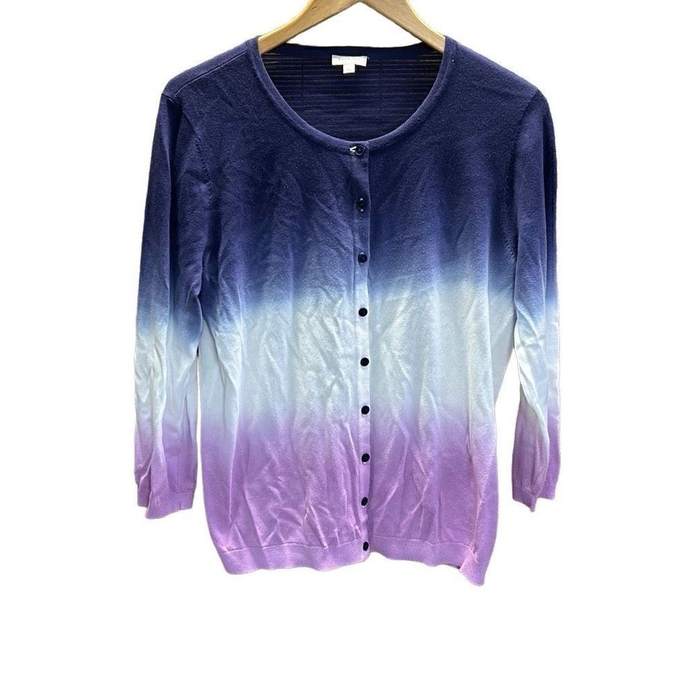 Talbots Size Large (L) Ombre Indigo White and Lavender Cardigan